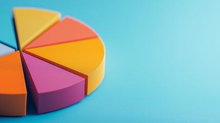 Obraz premium A colorful pie chart on a blue background, illustrating data distribution with distinct segments in various hues, emphasizing clarity and design.