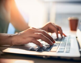 Laptop type at workplace.