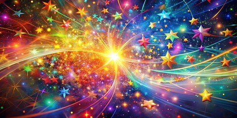 Obraz premium A cosmic explosion of vibrant stars and swirling nebulae, a celestial spectacle of color and light
