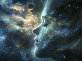A Woman's Face Emerging from a Cosmic Nebula