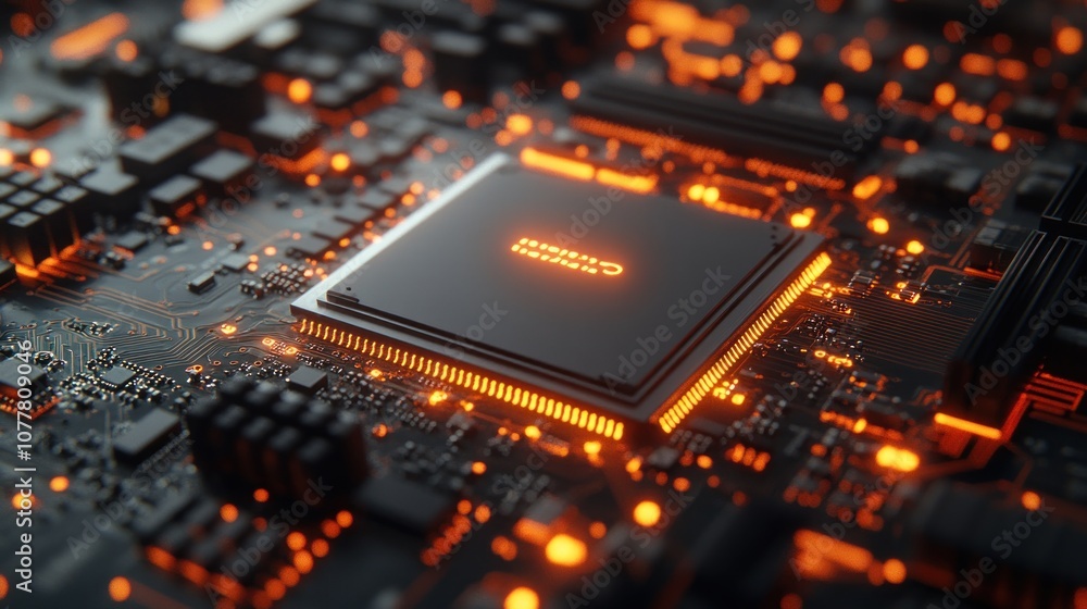 Poster close-up of a circuit board with glowing components.