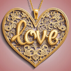  "love slogan in gold lace pendant''