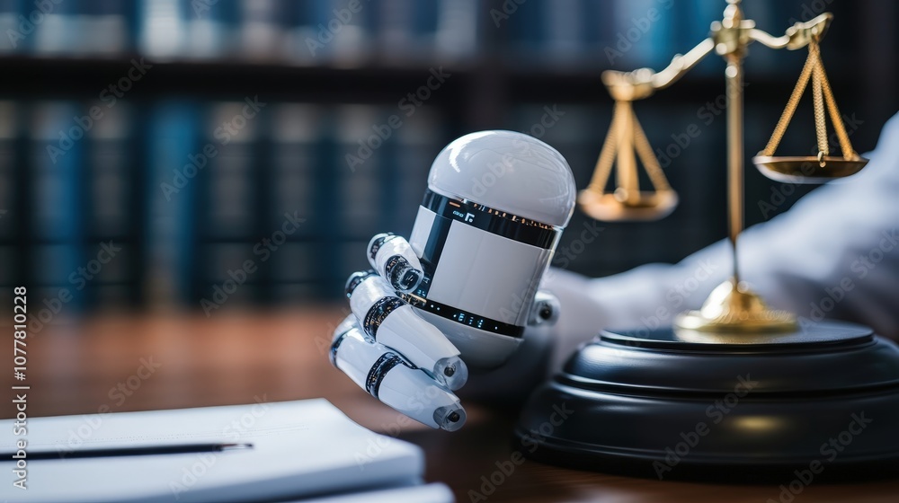 Poster an ai assistant helping a lawyer with case research, analyzing precedents and organizing documents, 