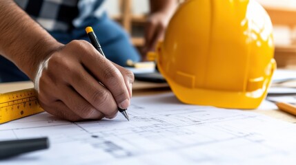 建設計画のための暖かい照明の下で請負業者との共同ビジネスミーティング