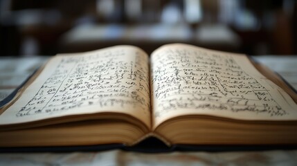 Fototapeta premium An illustration of a math textbook opened to a page filled with algebraic expressions and equations.