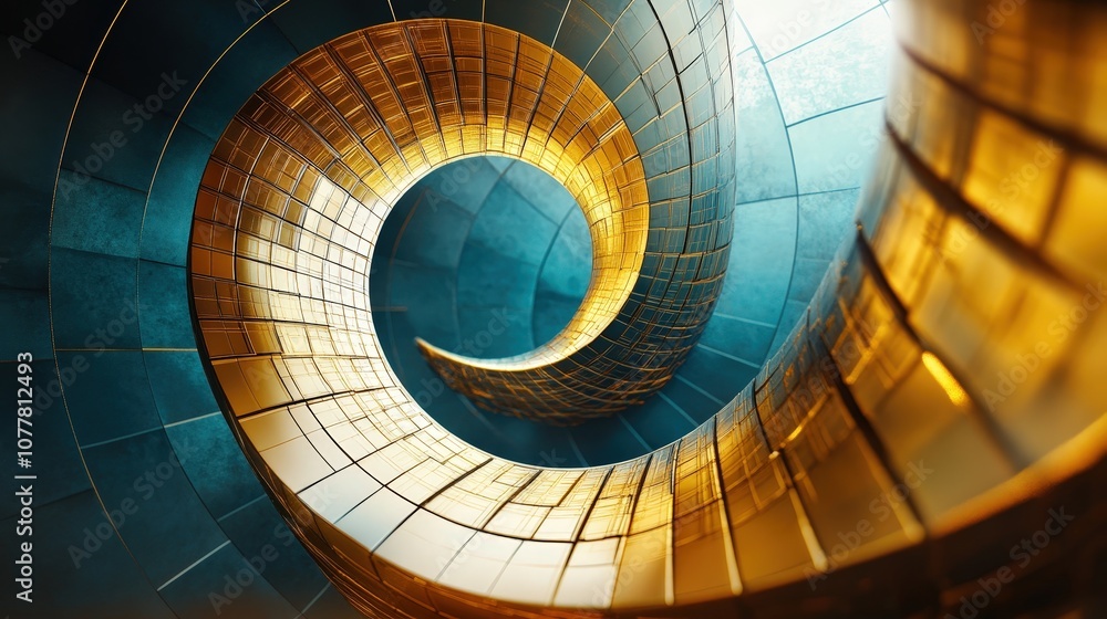 Poster an image of a complex mathematical structure like a mathematical spiral or golden ratio, visually de