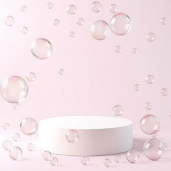Ethereal low podium enveloped in a towering swirl of iridescent bubbles