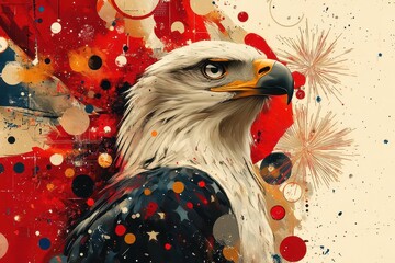 celebratory posters featuring iconic american symbols like the bald eagle fireworks and the statue of liberty against a vibrant red white and blue backdrop exuding patriotism and joy