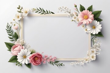 Floral frame with flowers, blue design