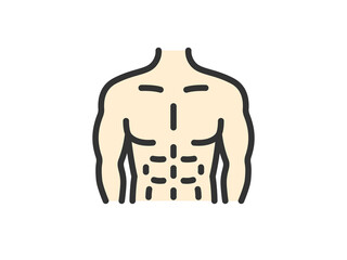 シックスパックの男性の体のアイコン（線画カラー）のイラスト