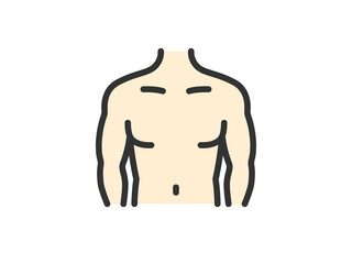 男性の引き締まった体のアイコン（線画カラー）のイラスト
