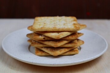 Close up of Stack of cracker biscuits