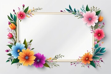 Obraz premium Floral frame illustration with spring flowers, leaves, and pink blossoms