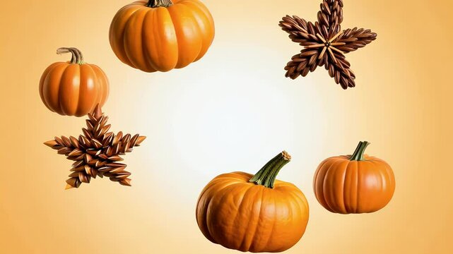 festive pattern 4K video ideal creating personalized holiday greeting cards Halloween Thanksgiving space messages pumpkin autumn cone stick star october blank template closeup card copy season