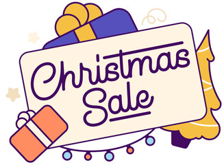 Lettering Christmas Sale with gift and Christmas tree text