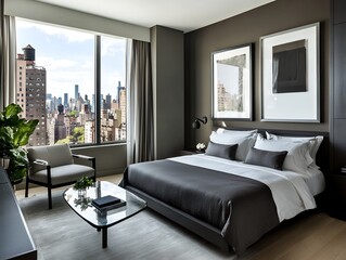 モダンでスタイリッシュなベッドルームとワークスペース | Modern Stylish Bedroom with Workspace