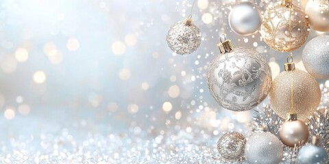 A sparkling New Year's Eve party invitation card with gold and silver accents,space for text