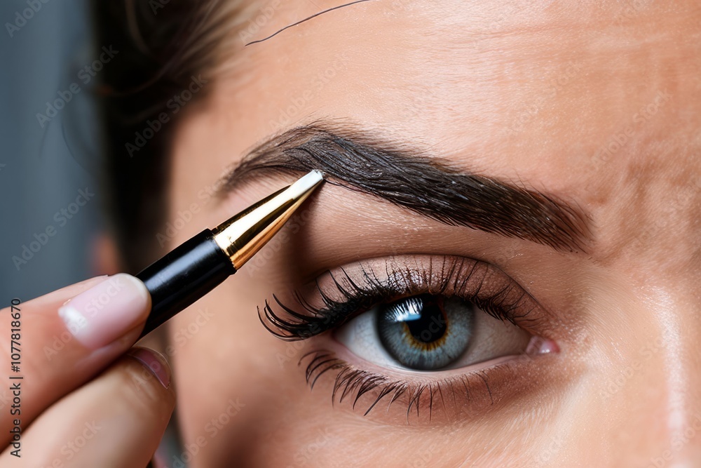 Poster a professional using a spoolie brush to comb through and shape a