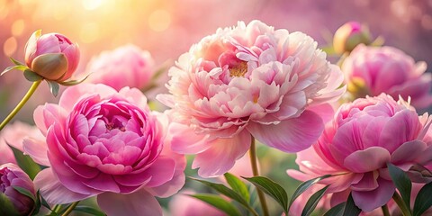 Obraz premium A symphony of delicate pink petals, bathed in the soft glow of the setting sun, creating a visual spectacle of vibrant beauty.