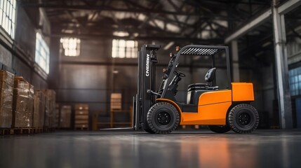 Orange Forklift in Warehouse