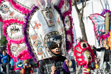 Desfile de máscaras en las danzas Prehispánicas en Zapopan México.
