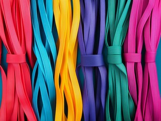 Fototapeta premium Colorful Elastic Bands Arranged in Parallel Rows