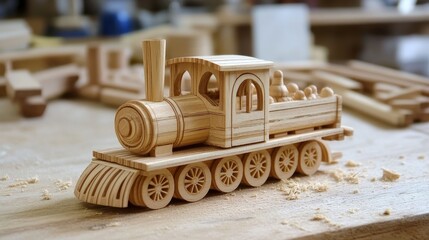 Crafting a Wooden Toy Train in Natural Light