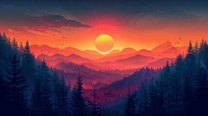 Obraz premium Serene Mountain Landscape with Vibrant Colors and Sunrise