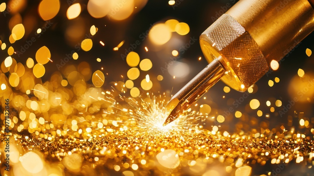 Poster close-up of a golden sparkler creating glittering effects.
