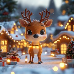 Fototapeta premium Cute Reindeer in Winter Wonderland