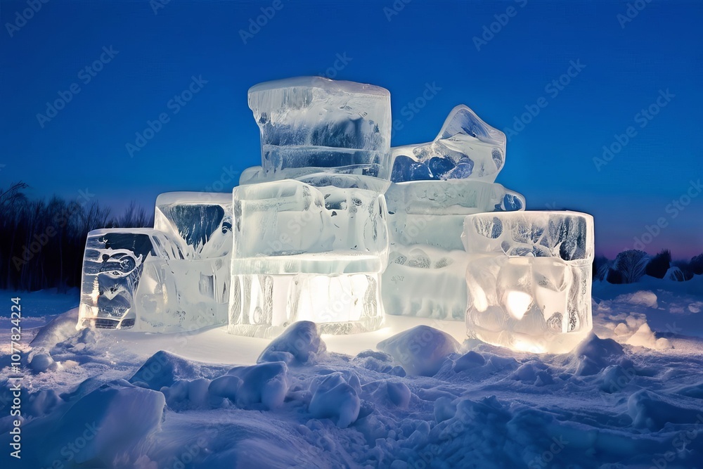 Aufkleber creating elaborate structures using ice blocks and snow