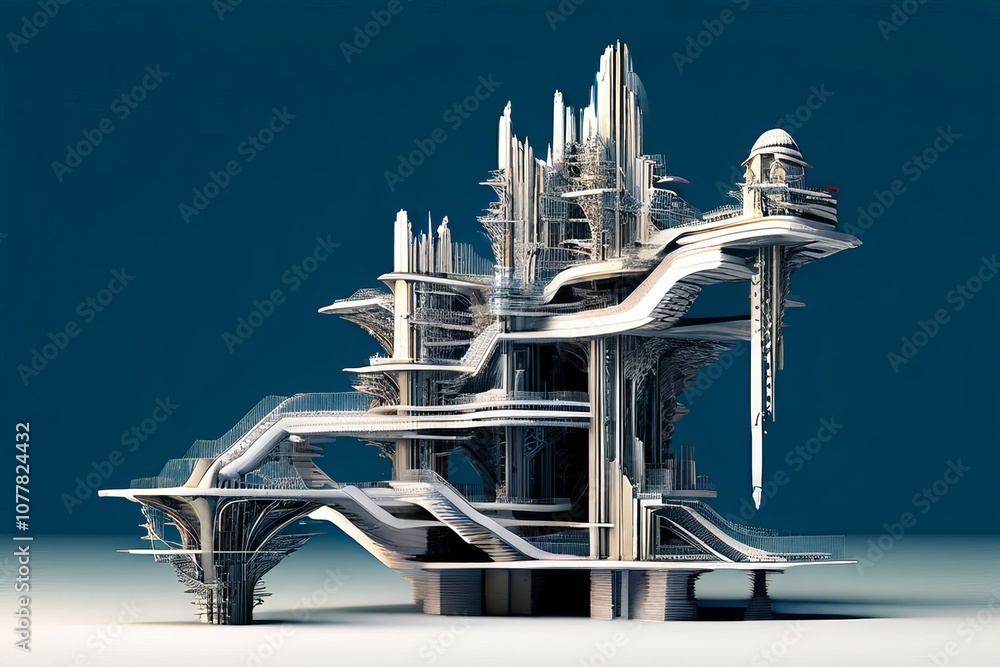 Poster d rendered image of impossible architectural structures