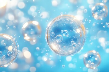Water Droplets Suspended in Air Against a Blue Background
