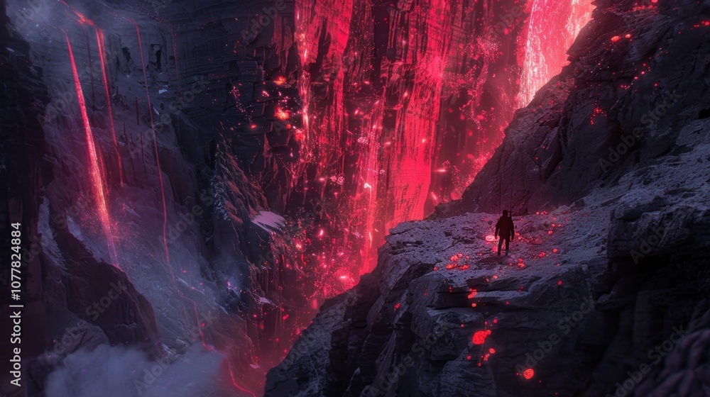 Aufkleber the fiery red hue of glowing ruby shards caught the eye of the hiker embedded in the rock face of a 