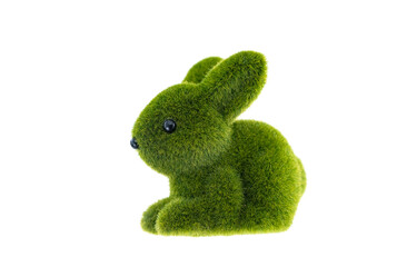 Green easter bunny rabbit statuette isolated on wite background