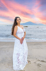 bride dressed in white on the beach, new year, wedding