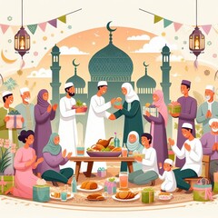 Eid al Fitr Celebration An illustration featuring a joyful Eid a