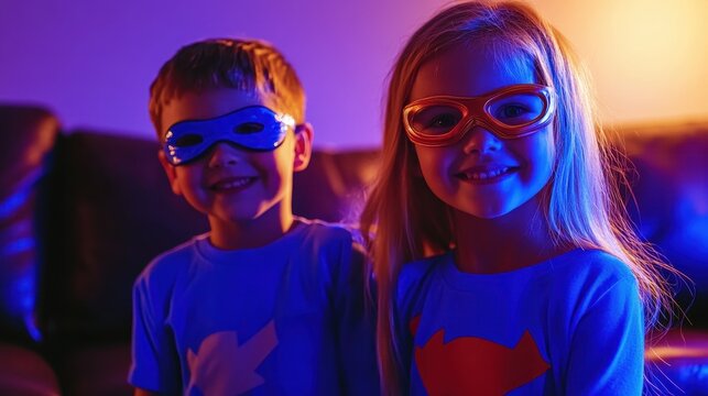 Kids Dressed in Superhero Costumes at Indoor Party