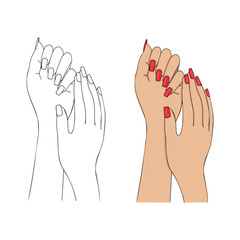 square nail design vector sketch coloring book. elegant female two hands vector outline
