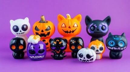 Fototapeta premium Random halloween stuff with random color background