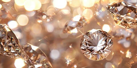 Fototapeta premium A luxurious jewelry background with blurred diamonds and gold rings, creating a sense of elegance and sophistication