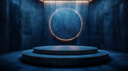 Abstract 3D Blue Background with a Circular Platform