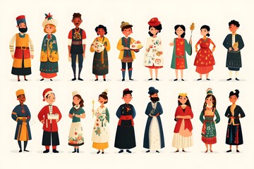 A vibrant, inclusive illustration representing people from various cultural backgrounds joyfully celebrating Christmas.