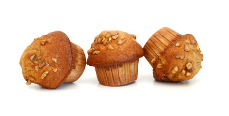 An espresso banana nut muffin isolated on pure white background