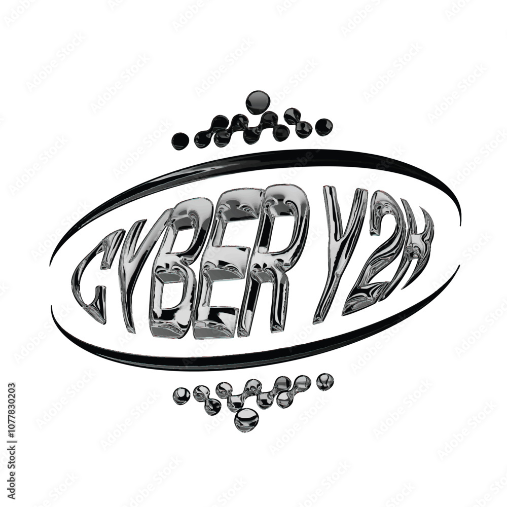 Poster abstract 3d chrome cyber 3d typography in circle with circle blob sign template