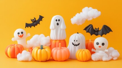 Fototapeta premium Random halloween stuff with random color background