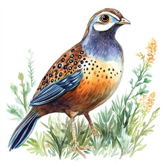 cute Quail watercolor clipart illustration isolated