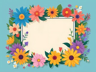 Fototapeta premium Colorful Floral Frame with Blank Center for Text or Design