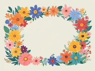Fototapeta premium Colorful Flower Wreath with Blank Center for Text or Image