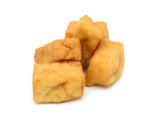 Fried tofu on a white background